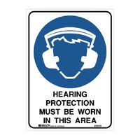 BRADY SIGNS HEARING PROTECTION MUST BE IN THIS AREA -METAL SIGNAGE