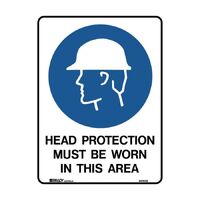 HEAD PROTECTION MUST BE WORN IN THE AREA - POLY SIGNAGE