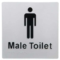 Dolphy uv protected pvc male toilet braille sign 180x180x3mm – silver/black