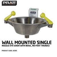 Wall Mounted Single Nozzle Eye Wash with Bowl. No Foot Treadle