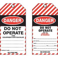 Danger Do Not Operate This Equipment/Switch/Valve Lockout Tag Cardboard Pack of 25