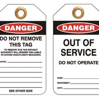 Danger Out Of Service Do Not Operate Heavy Duty PVC Lockout Tags Pack of 25